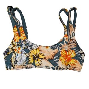 THE BIKINI LAB Blue Teal Floral tropical Bikini Top Padded